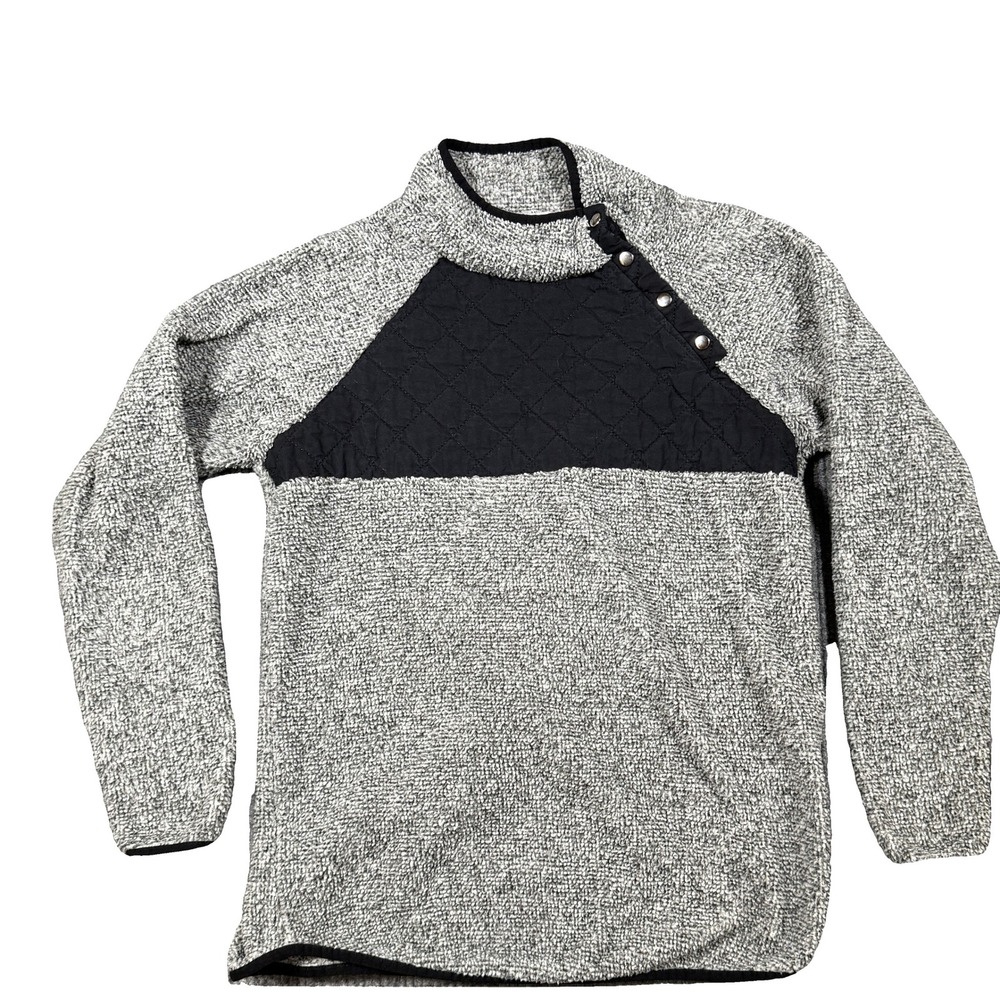 Pink Lily Quilted Snap Pullover Sweater Gray Black Womens Medium High Low Hem
